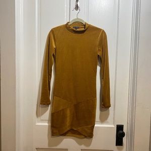 Mustard, Ribbed Velour Dress